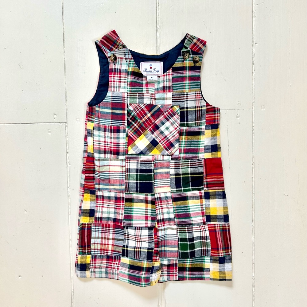 Classic Prep 3T Madras Patchwork Plaid John-John Shortall Overalls - NWOT